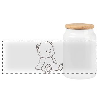 Teddy - Panorama Keksdose mit Holzdeckel - Weiß - Vorne