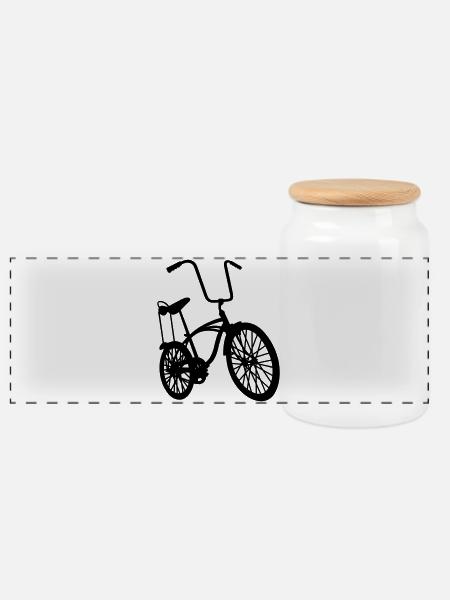 old school retro bike - Panoramic Cookie Jar with Wooden Lid - white
