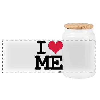 i love me by wam - Panoramic Cookie Jar with Wooden Lid - white - Front