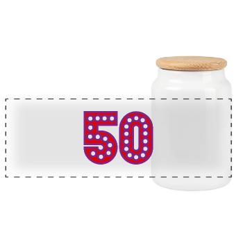 50. 50 YEARS. 50th ANNIVERSARY. 50 YEARS ANNIVERSARY. - Panoramic Cookie Jar with Wooden Lid - white - Front
