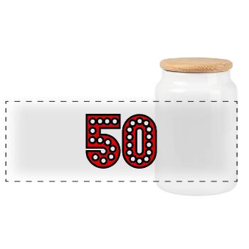 50. 50 YEARS. 50th ANNIVERSARY. 50 YEARS ANNIVERSARY. - Panoramic Cookie Jar with Wooden Lid - white - Front