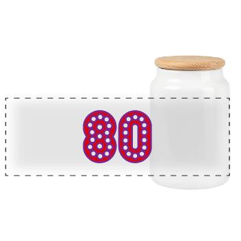 80. 80 YEARS. 80th ANNIVERSARY. 80 YEARS ANNIVERSARY. - Panoramic Cookie Jar with Wooden Lid - white - Front