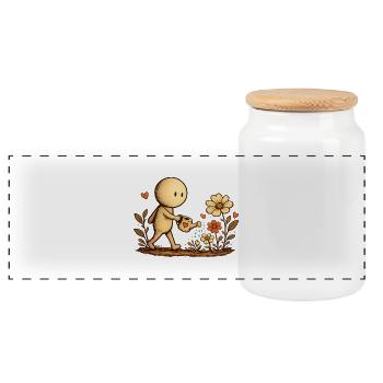 Der kleine Gedanke | Blumenliebe - Panorama Keksdose mit Holzdeckel - Weiß - Vorne