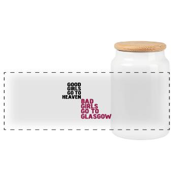 good girls go to heaven bad girls g oto glasgow - Panoramic Cookie Jar with Wooden Lid - white - Front
