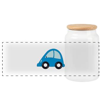 blue car - Panoramic Cookie Jar with Wooden Lid - white - Front