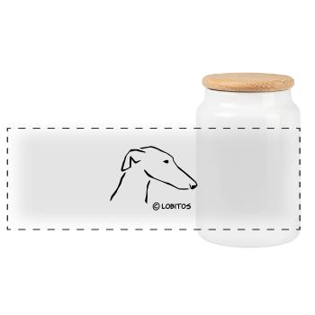 Greyhound head - Panoramic Cookie Jar with Wooden Lid - white - Front
