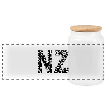 NZ - Neuseeland Maori - Panorama Keksdose mit Holzdeckel - Weiß - Vorne