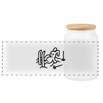 Skihase like - line - Panoramic Cookie Jar with Wooden Lid - white - Front