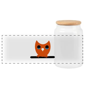 Owl - Panoramic Cookie Jar with Wooden Lid - white - Front