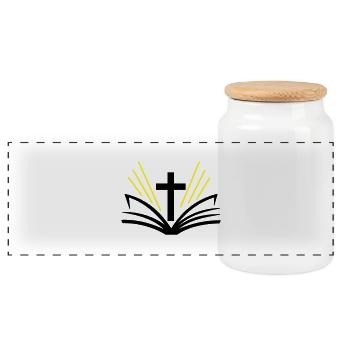 Christian Cross Bible 2c - Panoramic Cookie Jar with Wooden Lid - white - Front