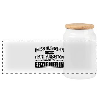 Erzieherin-heiss aussehen und hart arbeiten - Panorama Keksdose mit Holzdeckel - Weiß - Vorne