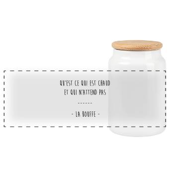 qu'est ce qui est chaud & qui n'attend pas la bouf - Boîte à biscuits avec couvercle en bois - blanc - Devant