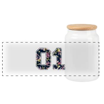 Nummer 01 / Rosen Muster / Partnerlook Paar Shirts - Panorama Keksdose mit Holzdeckel - Weiß - Vorne