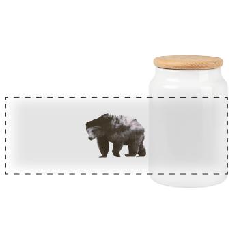 bear - Panoramic Cookie Jar with Wooden Lid - white - Front