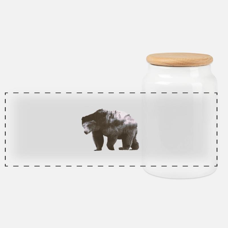 Bär - Panorama Keksdose mit Holzdeckel - Weiß