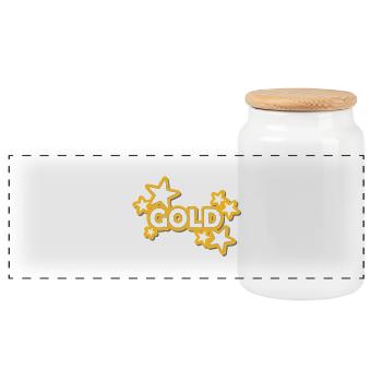 Sticker Gold - Panoramic Cookie Jar with Wooden Lid - white - Front
