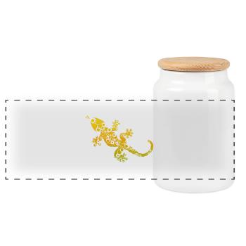 simple gecko - Panoramic Cookie Jar with Wooden Lid - white - Front