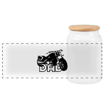 Biker DAD Black Motorcycle - Panorama Keksdose mit Holzdeckel - Weiß - Vorne