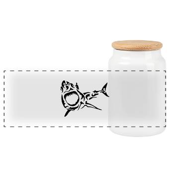 shark tribal shark tiburon hai squalo1 - Panoramic Cookie Jar with Wooden Lid - white - Front