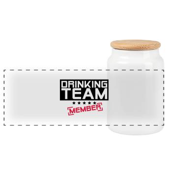 drinking_team_member_f2 - Panoramic Cookie Jar with Wooden Lid - white - Front
