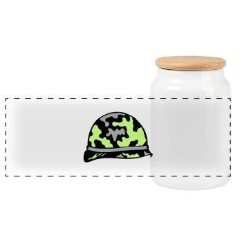 military helmet military helmet 2 - Panoramic Cookie Jar with Wooden Lid - white - Front