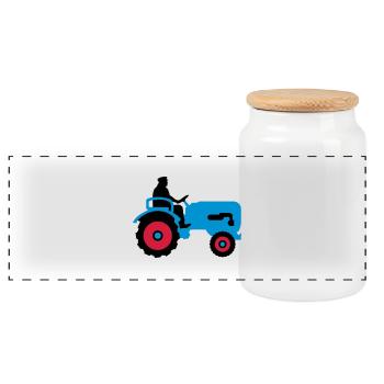 bauer_mit_traktor_032013_b_3c - Panorama Keksdose mit Holzdeckel - Weiß - Vorne