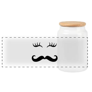 Moustache et cils - Boîte à biscuits avec couvercle en bois - blanc - Devant