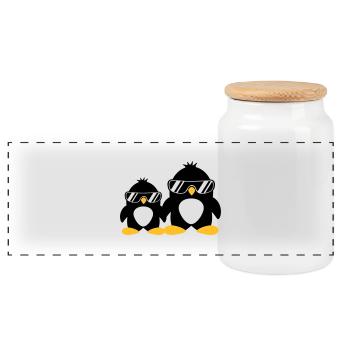 Cool Penguin Dad And Boy - Panoramic Cookie Jar with Wooden Lid - white - Front