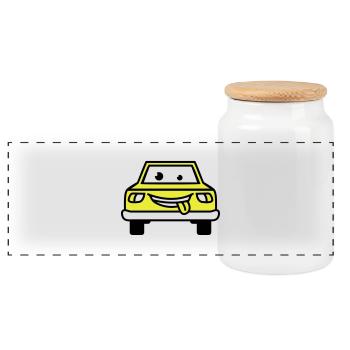 Cartoon Car - Boîte à biscuits avec couvercle en bois - blanc - Devant