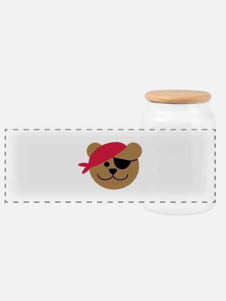 Piratenbär - Panorama Keksdose mit Holzdeckel - Weiß