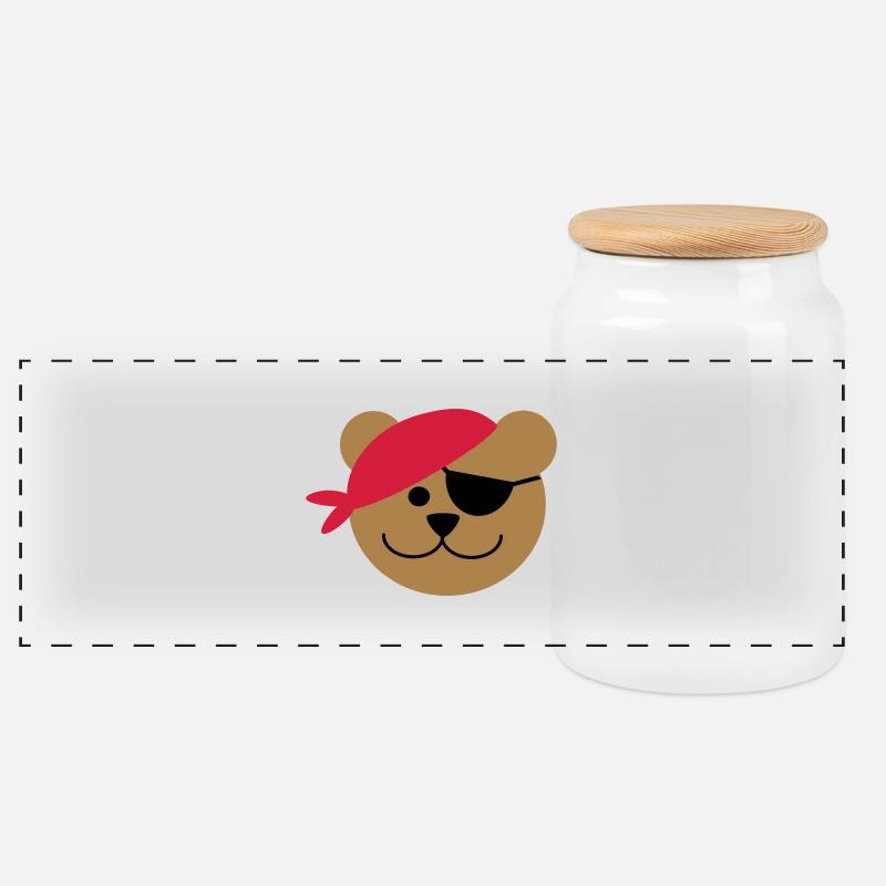 Piratenbär - Panorama Keksdose mit Holzdeckel - Weiß