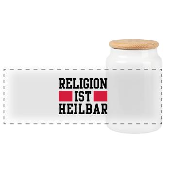 Religion ist heilbar - Panorama Keksdose mit Holzdeckel - Weiß - Vorne