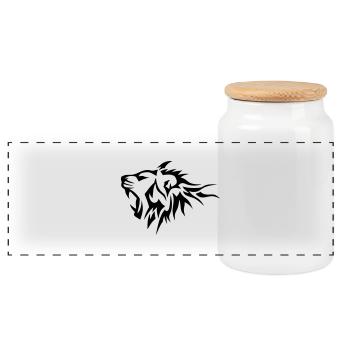 lion tribal tatouage dessin 14026 - Boîte à biscuits avec couvercle en bois - blanc - Devant