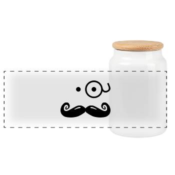 gentlemans mustache with glass / sir - Panorama Keksdose mit Holzdeckel - Weiß - Vorne