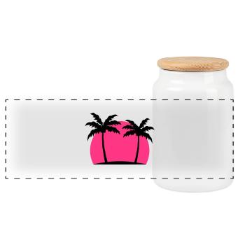 Miami Beach palm beach sea sun Pink - Panoramic Cookie Jar with Wooden Lid - white - Front