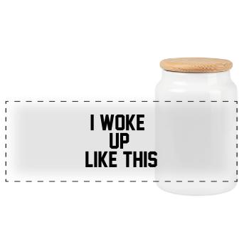 I woke up like this - Panorama Keksdose mit Holzdeckel - Weiß - Vorne