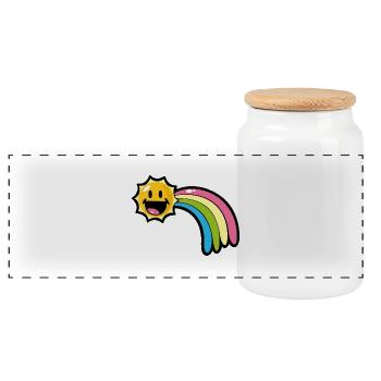 Smiley Kawaii Sun and Rainbow - Panoramic Cookie Jar with Wooden Lid - white - Front