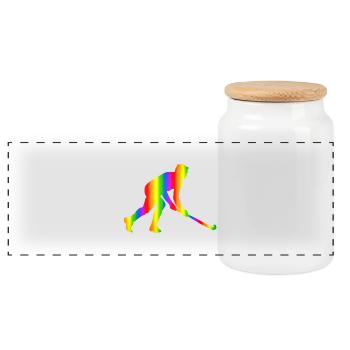 Bunter Unihockey Regenbogen - Panorama Keksdose mit Holzdeckel - Weiß - Vorne