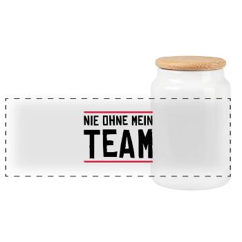 nie ohne mein team - Panorama Keksdose mit Holzdeckel - Weiß - Vorne