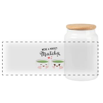 We're A Perfect Matcha - Panoramic Cookie Jar with Wooden Lid - white - Front