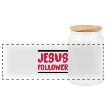 jesus_follower_002 - Panorama Keksdose mit Holzdeckel - Weiß - Vorne