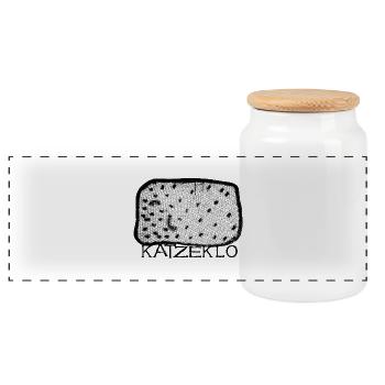 Katzeklo inspired by Helge Schneider - Panoramic Cookie Jar with Wooden Lid - white - Front