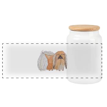 Pékinois - amusant - Boîte à biscuits avec couvercle en bois - blanc - Devant