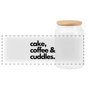 cake coffee and cuddles - claim - Panorama Keksdose mit Holzdeckel - Weiß - Vorne