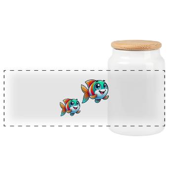 Bande dessinée de poisson - Boîte à biscuits avec couvercle en bois - blanc - Devant