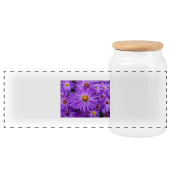 New England aster also hairy Michaelmas-daisy - Panoramic Cookie Jar with Wooden Lid - white - Front