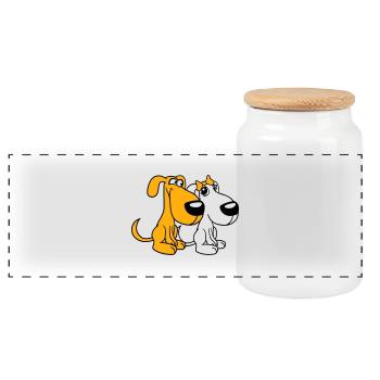2 Hunde Team Zwei Freunde Liebe Pärchen Verliebt - Panorama Keksdose mit Holzdeckel - Weiß - Vorne