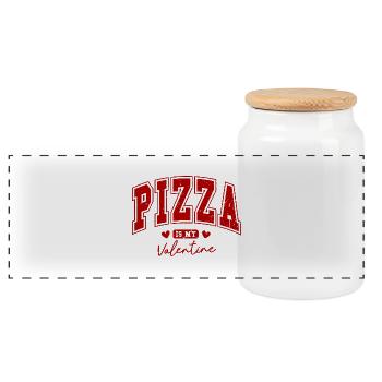 Valentine's Day Gift Pizza Is My Valentine Funny - Panoramic Cookie Jar with Wooden Lid - white - Front