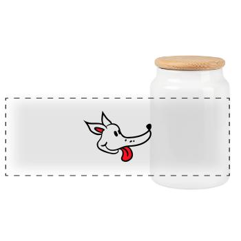 Visage de chien Drôle Mignon Langue Sortant Tête - Boîte à biscuits avec couvercle en bois - blanc - Devant