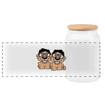 2 Dogs Nerds Horn-Rimmed Glasses Geeks Braces Smart - Panoramic Cookie Jar with Wooden Lid - white - Front